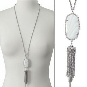 NWOT Kendra Scott White Marble Stone & Silver Tassel Rayne 32" Pendant Necklace